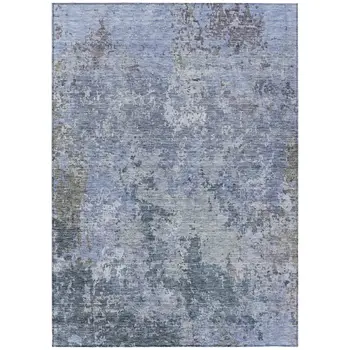 9' X 12' Blue And Dark Gray Abstract Washable Indoor Outdoor Area Rug