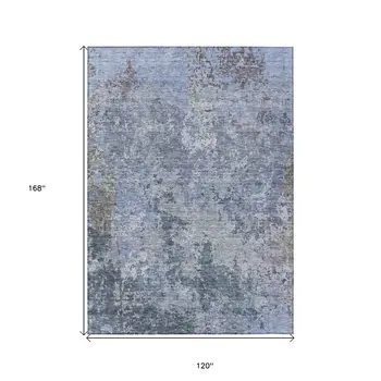 10' X 14' Blue And Dark Gray Abstract Washable Indoor Outdoor Area Rug