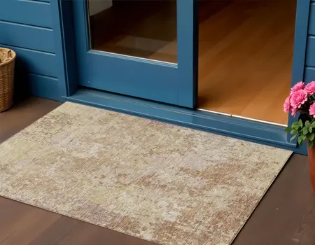 3' X 5' Copper And Beige Abstract Washable Indoor Outdoor Area Rug