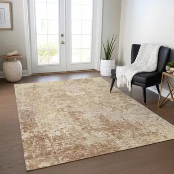 3' X 5' Copper And Beige Abstract Washable Indoor Outdoor Area Rug