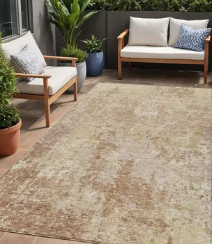 5' X 8' Copper And Beige Abstract Washable Indoor Outdoor Area Rug