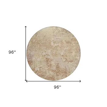 8' Copper And Beige Round Abstract Washable Indoor Outdoor Area Rug