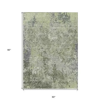 5' X 8' Green And Gray Abstract Washable Indoor Outdoor Area Rug