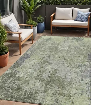 5' X 8' Green And Gray Abstract Washable Indoor Outdoor Area Rug