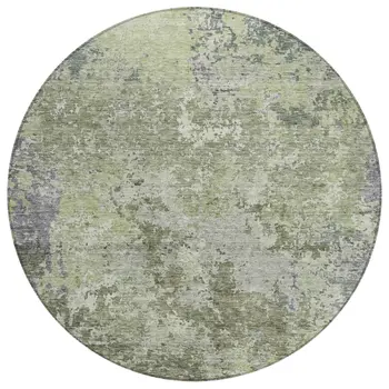 8' Green And Gray Round Abstract Washable Indoor Outdoor Area Rug