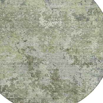 8' Green And Gray Round Abstract Washable Indoor Outdoor Area Rug