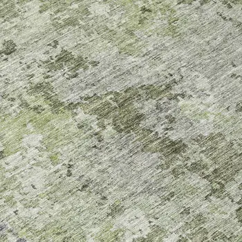 8' Green And Gray Round Abstract Washable Indoor Outdoor Area Rug