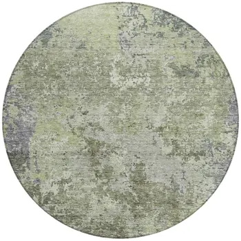 8' Green And Gray Round Abstract Washable Indoor Outdoor Area Rug