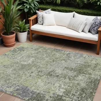 9' X 12' Green And Gray Abstract Washable Indoor Outdoor Area Rug
