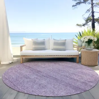 8' Lavender And Purple Round Abstract Washable Indoor Outdoor Area Rug