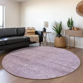 8' Lavender And Purple Round Abstract Washable Indoor Outdoor Area Rug