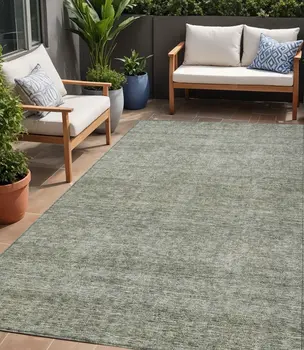 5' X 8' Sage And Ivory Abstract Washable Indoor Outdoor Area Rug