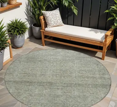 8' Sage And Ivory Round Abstract Washable Indoor Outdoor Area Rug