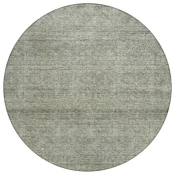 8' Sage And Ivory Round Abstract Washable Indoor Outdoor Area Rug