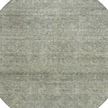 8' Sage And Ivory Round Abstract Washable Indoor Outdoor Area Rug