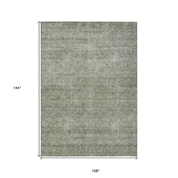 9' X 12' Sage And Ivory Abstract Washable Indoor Outdoor Area Rug