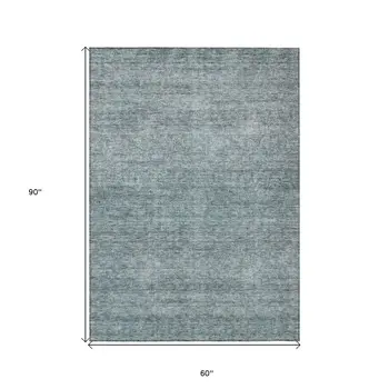5' X 8' Blue And Ivory Abstract Washable Indoor Outdoor Area Rug