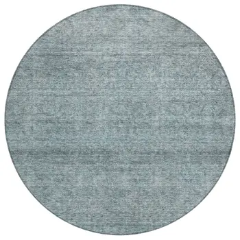 8' Blue And Ivory Round Abstract Washable Indoor Outdoor Area Rug