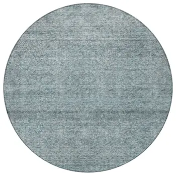 8' Blue And Ivory Round Abstract Washable Indoor Outdoor Area Rug