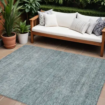 9' X 12' Blue And Ivory Abstract Washable Indoor Outdoor Area Rug