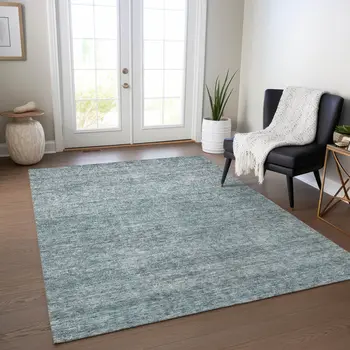 9' X 12' Blue And Ivory Abstract Washable Indoor Outdoor Area Rug