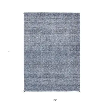 3' X 5' Sky Blue And Ivory Abstract Washable Indoor Outdoor Area Rug