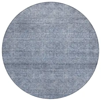 8' Sky Blue And Ivory Round Abstract Washable Indoor Outdoor Area Rug