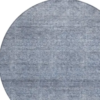8' Sky Blue And Ivory Round Abstract Washable Indoor Outdoor Area Rug