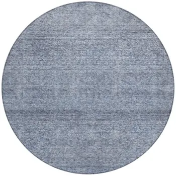 8' Sky Blue And Ivory Round Abstract Washable Indoor Outdoor Area Rug