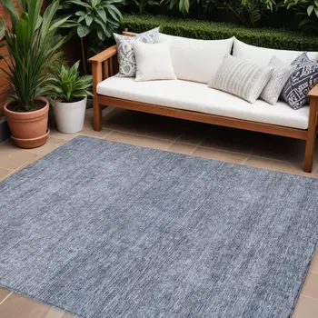 8' X 10' Sky Blue And Ivory Abstract Washable Indoor Outdoor Area Rug