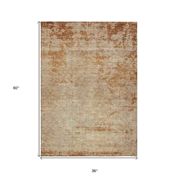 3' X 5' Copper And Terra Cotta Abstract Washable Indoor Outdoor Area Rug