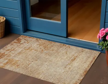 3' X 5' Copper And Terra Cotta Abstract Washable Indoor Outdoor Area Rug