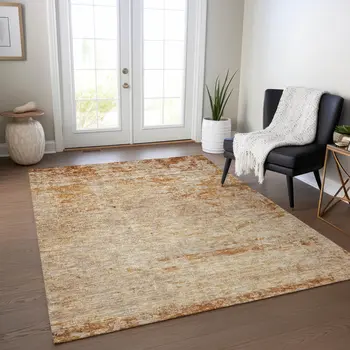 5' X 8' Copper And Terra Cotta Abstract Washable Indoor Outdoor Area Rug