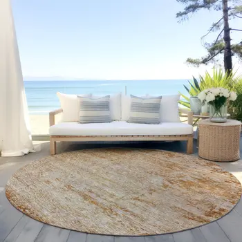 8' Copper And Terra Cotta Round Abstract Washable Indoor Outdoor Area Rug