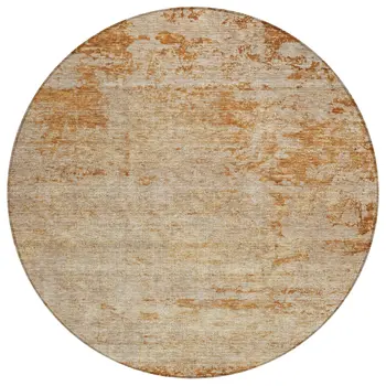 8' Copper And Terra Cotta Round Abstract Washable Indoor Outdoor Area Rug