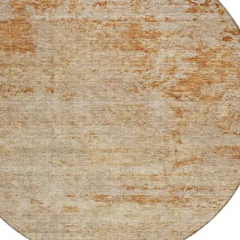 8' Copper And Terra Cotta Round Abstract Washable Indoor Outdoor Area Rug
