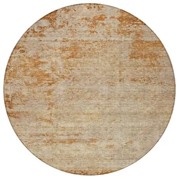 8' Copper And Terra Cotta Round Abstract Washable Indoor Outdoor Area Rug