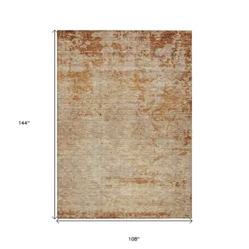 9' X 12' Copper And Terra Cotta Abstract Washable Indoor Outdoor Area Rug