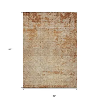 10' X 14' Copper And Terra Cotta Abstract Washable Indoor Outdoor Area Rug