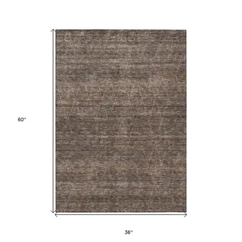 3' X 5' Coffee And Ivory Geometric Washable Indoor Outdoor Area Rug