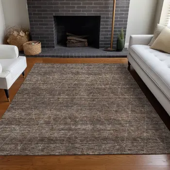 3' X 5' Coffee And Ivory Geometric Washable Indoor Outdoor Area Rug