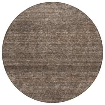8' Coffee And Ivory Round Geometric Washable Indoor Outdoor Area Rug
