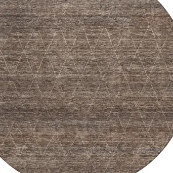 8' Coffee And Ivory Round Geometric Washable Indoor Outdoor Area Rug