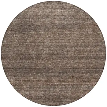 8' Coffee And Ivory Round Geometric Washable Indoor Outdoor Area Rug