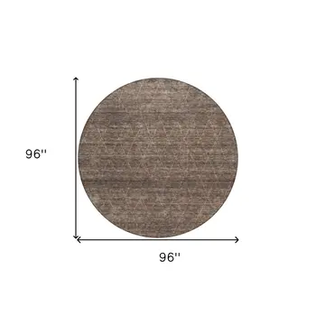 8' Coffee And Ivory Round Geometric Washable Indoor Outdoor Area Rug