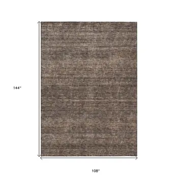 9' X 12' Coffee And Ivory Geometric Washable Indoor Outdoor Area Rug