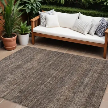 9' X 12' Coffee And Ivory Geometric Washable Indoor Outdoor Area Rug