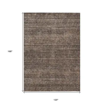 10' X 14' Coffee And Ivory Geometric Washable Indoor Outdoor Area Rug