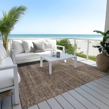 10' X 14' Coffee And Ivory Geometric Washable Indoor Outdoor Area Rug