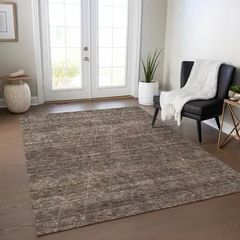 10' X 14' Coffee And Ivory Geometric Washable Indoor Outdoor Area Rug